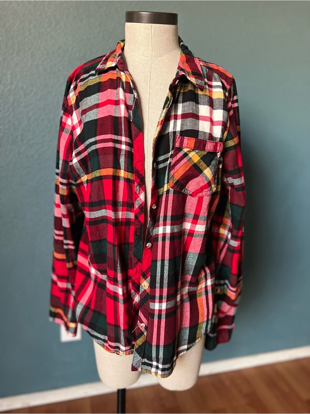 Maurices Red Plaid Button-Down long sleeve Shirt 100% cotton